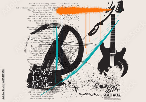 Peace hippie symbol, Urban typography hipster street art graffiti slogan, vector peace grunge background, grunge circle paint brush for graphic t- shirt,