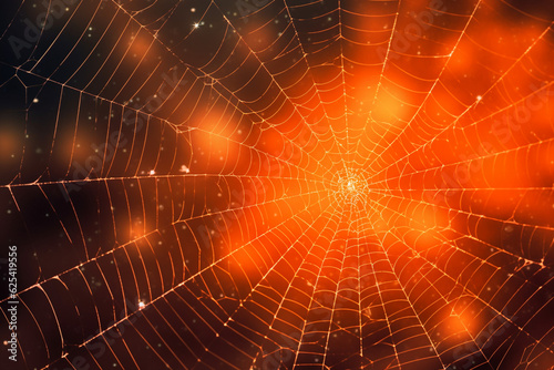 Natural spider web on a dark orange background