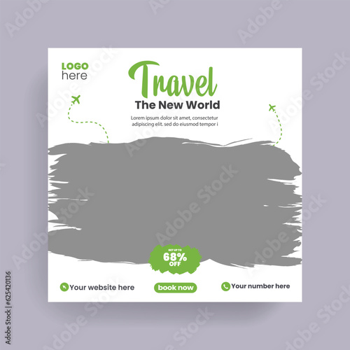 Travel And Vacation Social Media Square Banner Instagram Post Template Wth Brush Stroke Layout