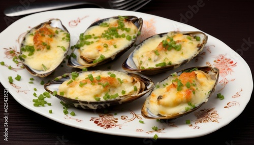 Baked Mussels under Cream Cheese Sauce