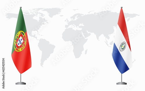 Portugal and Paraguay flags for official meeting