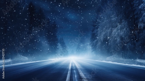 A road on snow fall day in winter time.