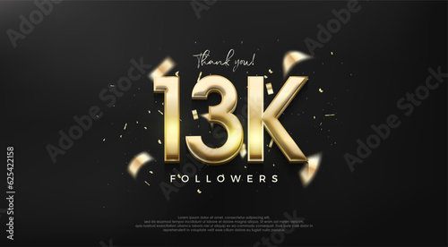 Shiny gold number 13k for a thank you design to followers.