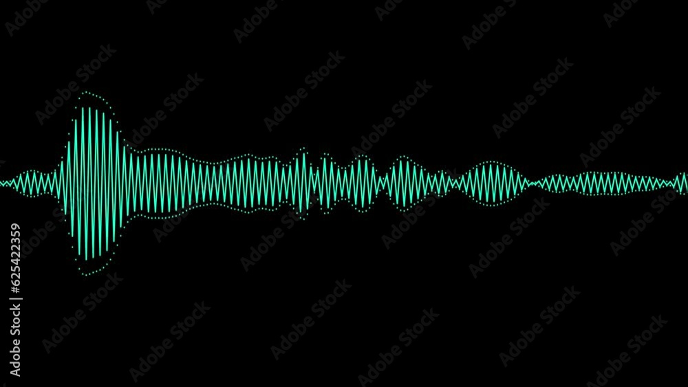 4K Music equalizer, audio waves or sound frequency in lines. equalizer animation. Visualization of recording and playback of sound, voice, music. Audio waveform with flowing dotts.