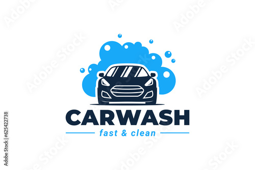 Fotografiet car wash logo bubble foam steam