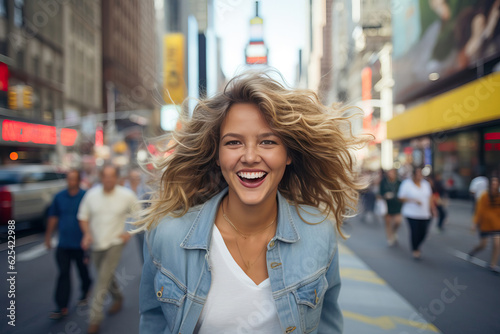 casual young woman happily ...