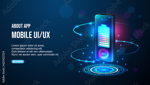 Wireless charging of the smartphone battery. Future concept. The progress of charging the battery of the phone. Wireless charging technology concept
