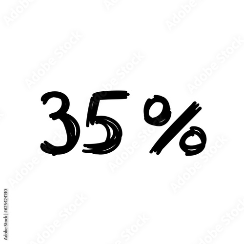 Sale 35 percent off orange discount logo special offer lettering. Vector design illustration in cartoon actual modern style isolated on white background. For discount, menu, seasonal sale, card.