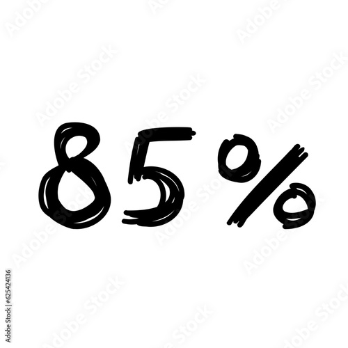 Sale 85 percent off orange discount logo special offer lettering. Vector design illustration in cartoon actual modern style isolated on white background. For discount, menu, seasonal sale, card.