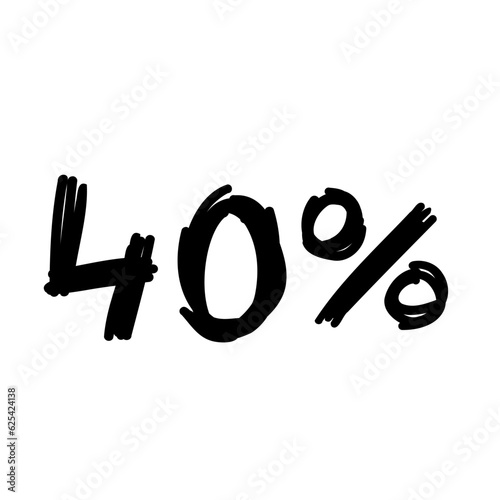 Sale 40 percent off orange discount logo special offer lettering. Vector design illustration in cartoon actual modern style isolated on white background. For discount, menu, seasonal sale, card.