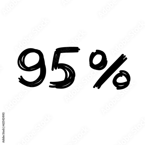 Sale 95 percent off orange discount logo special offer lettering. Vector design illustration in cartoon actual modern style isolated on white background. For discount, menu, seasonal sale, card.