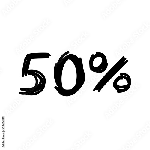 Sale 50 percent off orange discount logo special offer lettering. Vector design illustration in cartoon actual modern style isolated on white background. For discount, menu, seasonal sale, card.