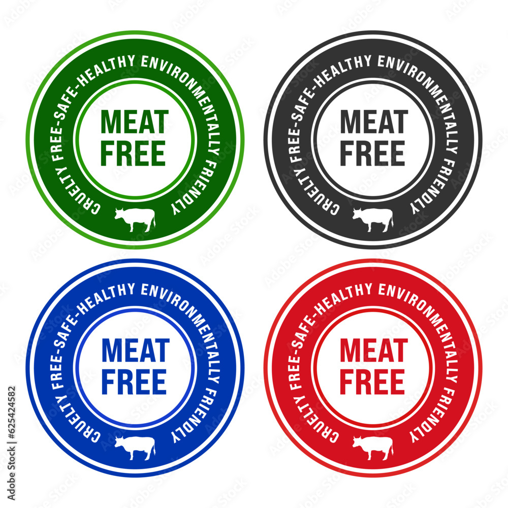 Meat free Cruelty free, safe, healthy. Environmentally friendly. Lab - Grown. Cultured meat badge logo, icon. Vector illustration. Can be used business company for eco, organic, bio theme.
