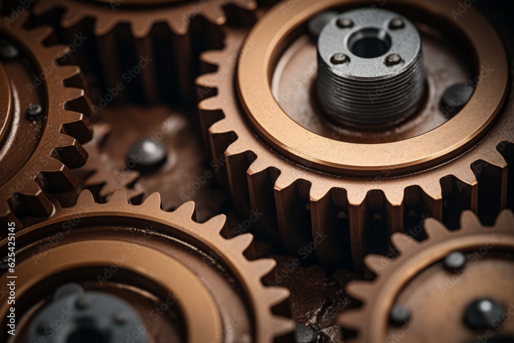 Metal gear sprockets in well used machine, closeup still life with beautiful textures and shape. Detail gear wheel Metal gear sprockets in well used machine, closeup still life with beautiful textures and shape. Detail gear wheel