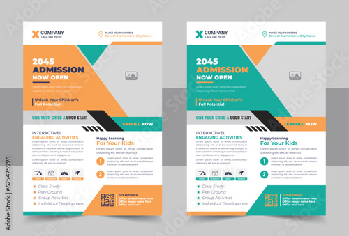 Modern Kids back to school education admission flyer poster layout template, book cover, leaflet, poster, brochure template