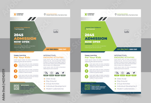 Creative Kids Childrens back to school education admission flyer poster layout, book cover, leaflet, poster, brochure template layout