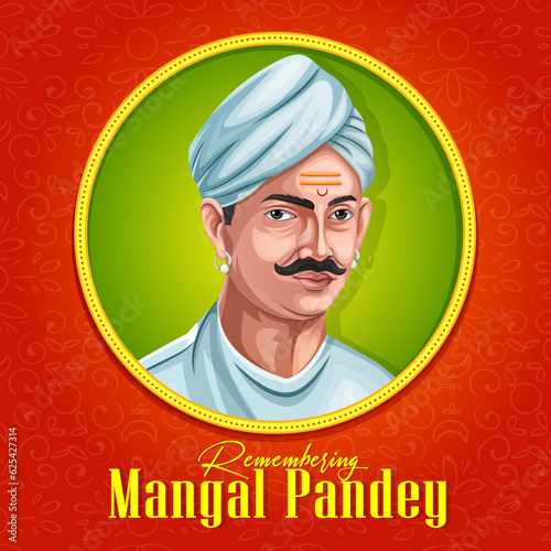 Vector Illustration of Mangal Pandey, an Indian soldier and freedom fighter. Social media banner template design. photo