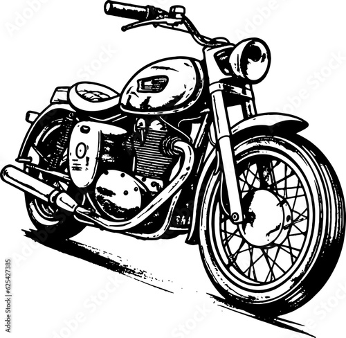 Retro motorcycle, black and white detailed vector illustration isolated without backdrop, chopper. Icon of a stylish vintage motorbike with details for decoration and design without a background  photo