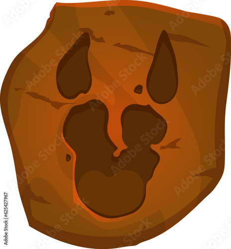 Jurassic era dinosaur footprint, archeology fossil. Prehistoric monster claws paleontology science footprint, evolution museum dino fossil track or trail, extinct reptile foot ground vector trace