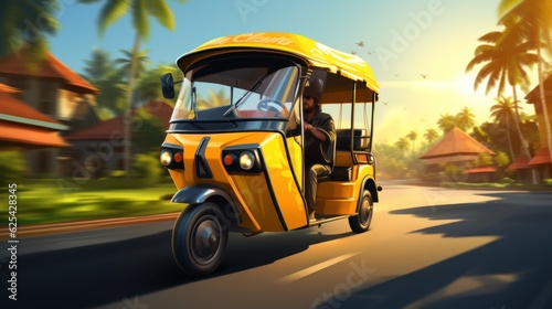 Foto Asian tuk tuk taxi vector illustration Asian man driving tuk tuk, Sra Lanka, Tha
