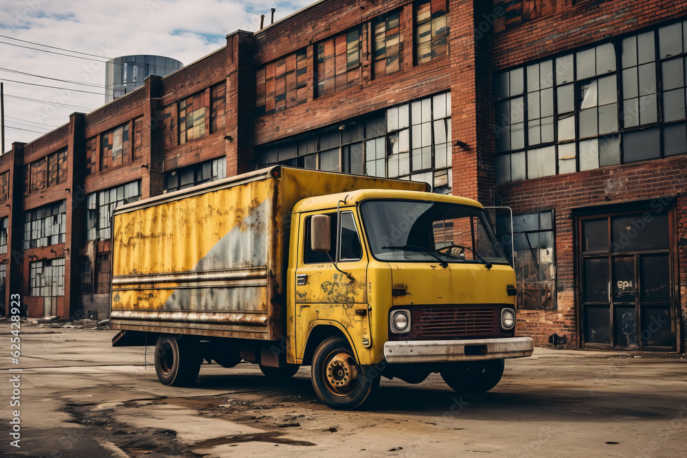 Delivery Truck Parked Outside A Warehouse, Generative AI