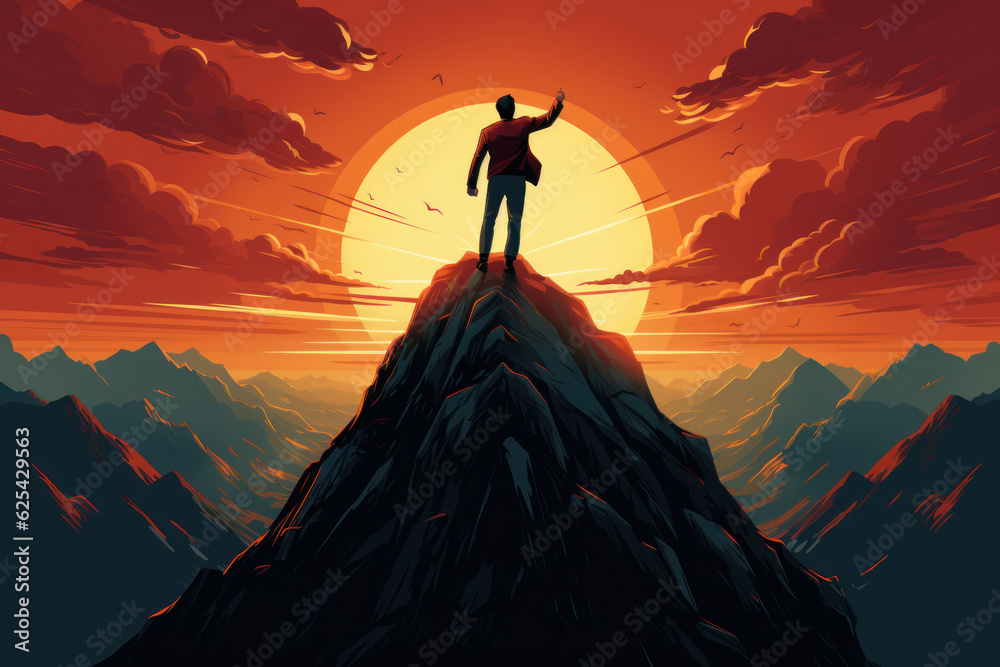 Vector art of businessman trying to climb to the top of the mountain with word success wide angle cartoon vector picture Vector art of businessman trying to climb to the top of the mountain with word success wide angle cartoon vector picture