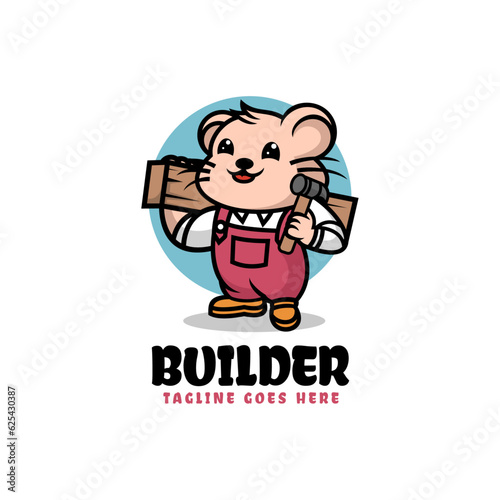 Vector Logo Illustration Builder Mascot Cartoon Style.