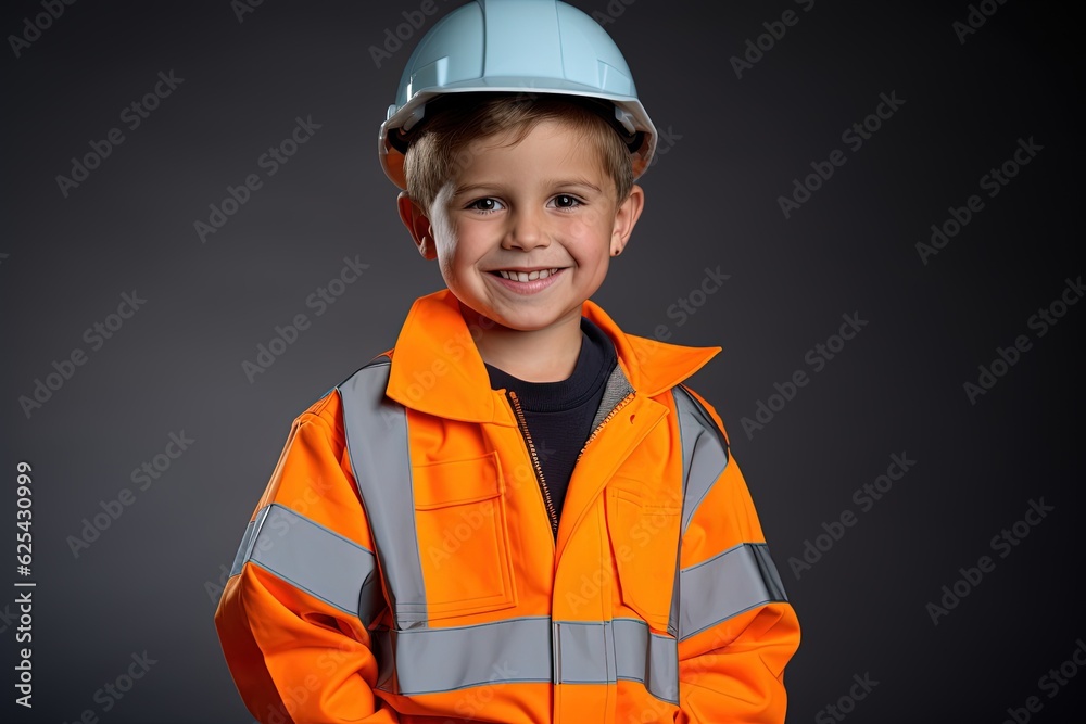 Portrait of a cute little boy in a construction helmet.Generative Ai Portrait of a cute little boy in a construction helmet.Generative Ai