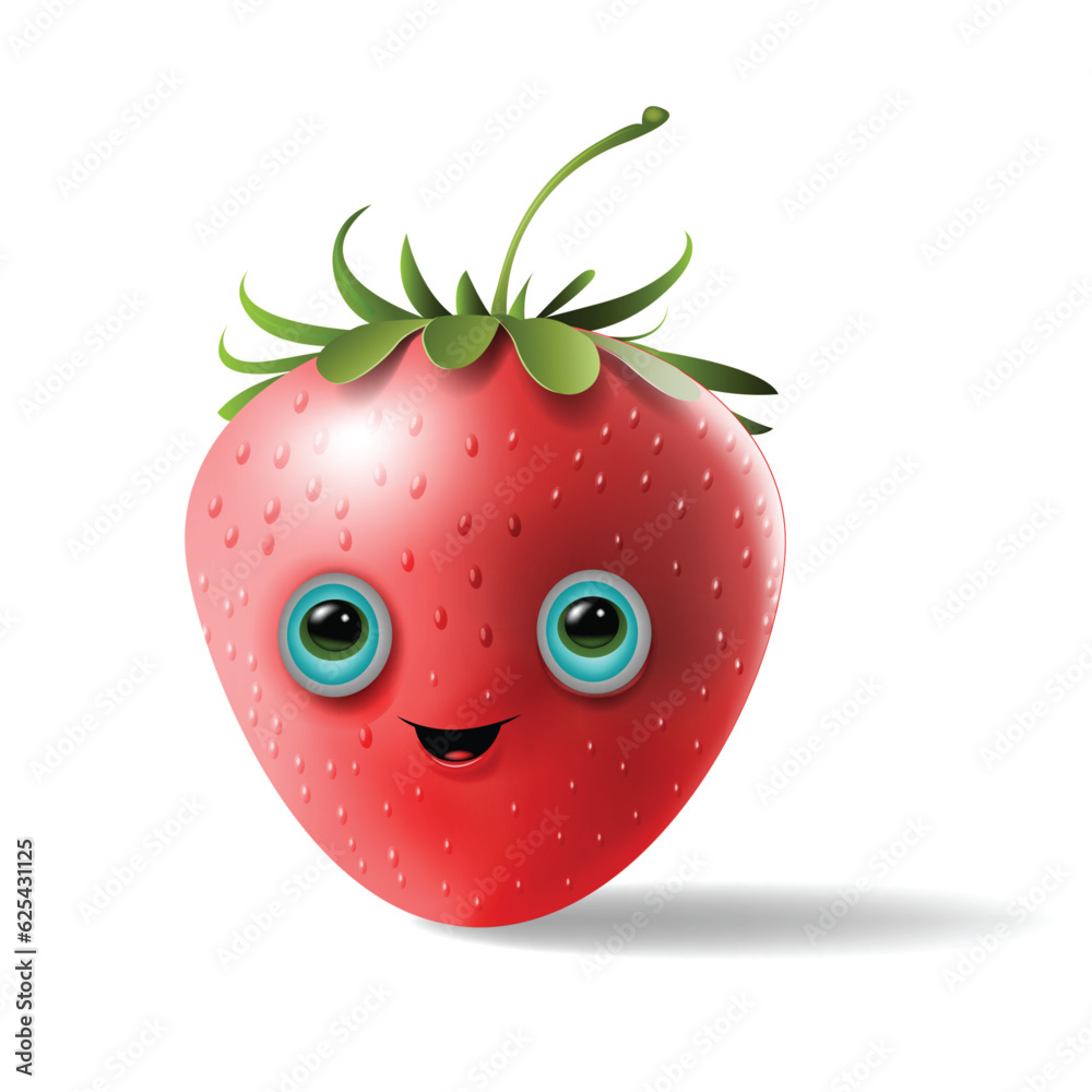 Cute happy strawberry character emoticon cartoon