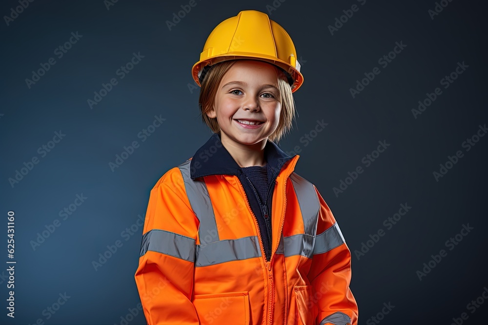 Portrait of a cute little boy in a construction helmet.Generative Ai Portrait of a cute little boy in a construction helmet.Generative Ai