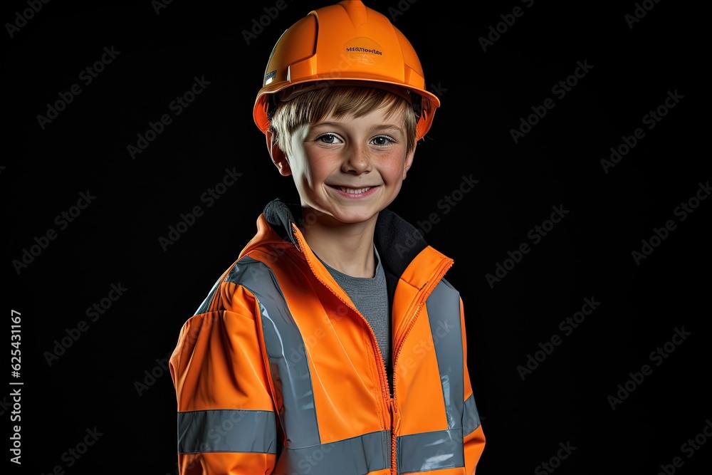 Portrait of a cute little boy in a construction helmet.Generative Ai Portrait of a cute little boy in a construction helmet.Generative Ai