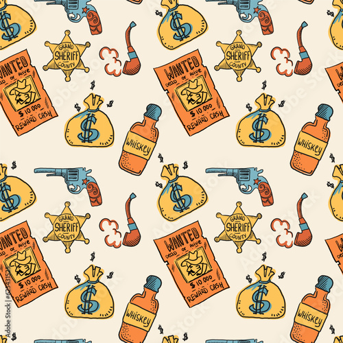 Cowboy Seamless Pattern Vector Illustration. Home decor, Textile design, Wrapping paper, Stationery, Scrapbooking, Digital wallpapers, Website backgrounds.