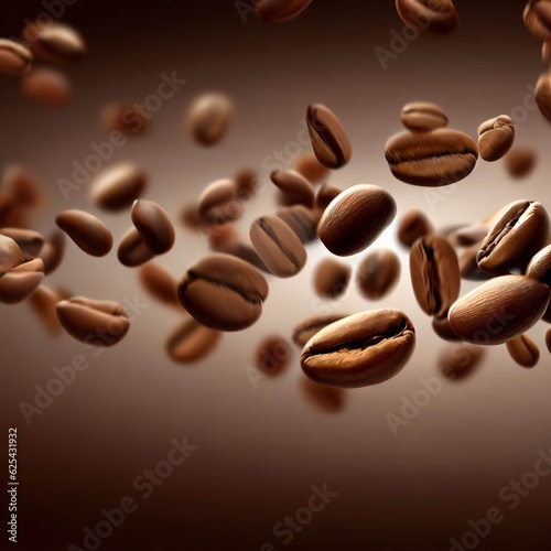 Flying coffee beans horizontal banner
