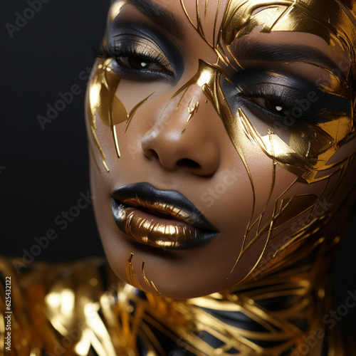 Afroamerikanische Eleganz: Dunkelhäutige Frau in Gold