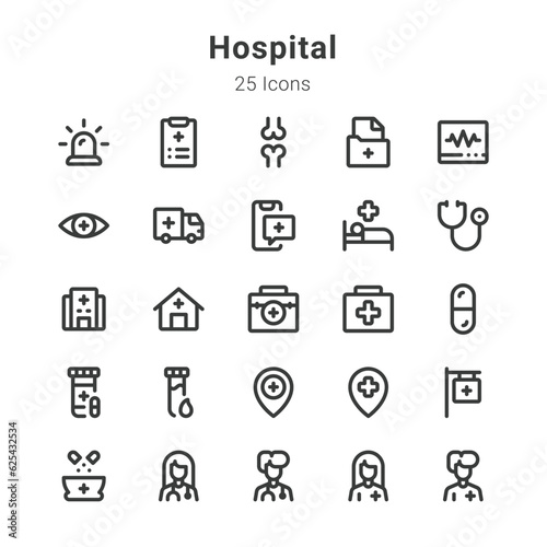25 icons collection on Hospital and related topics