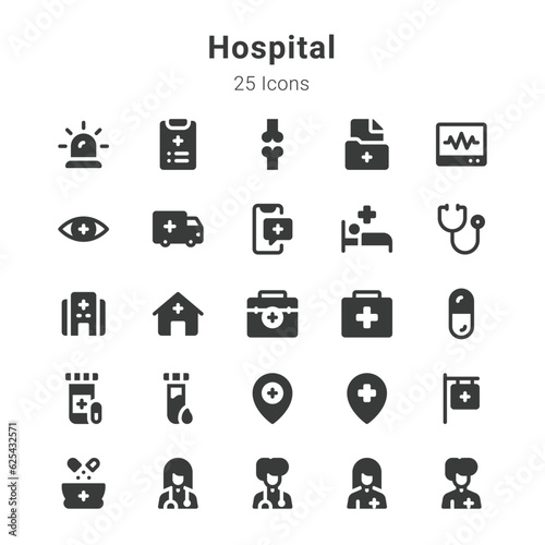 25 icons collection on Hospital and related topics