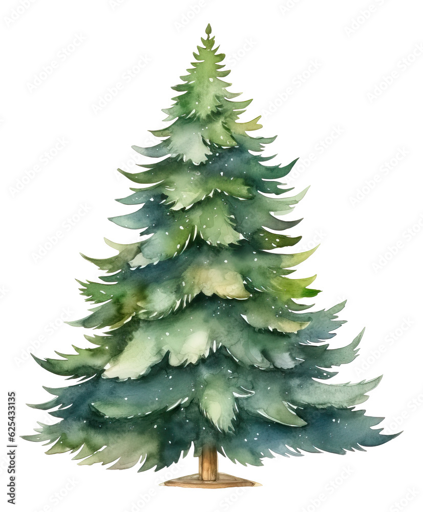 Obraz premium Watercolor Christmas tree traditional isolated.