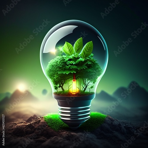 Energy saving eco lamp. AI generative