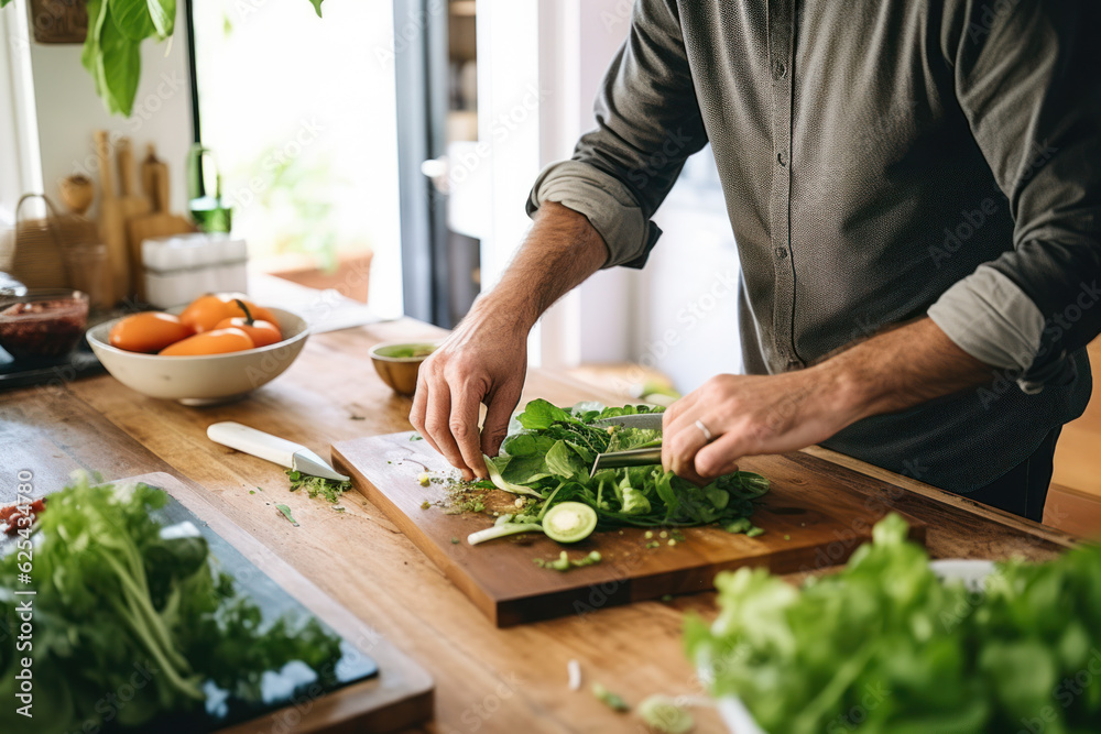 Cropped image of hands preparing food on table. 