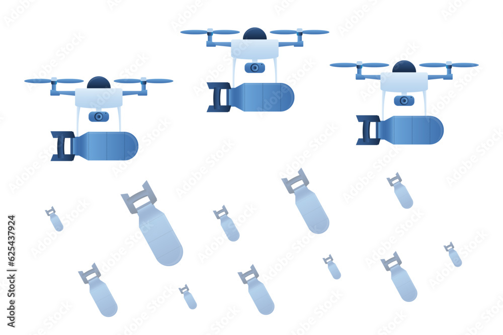 Radiocontrolled quadrocopters delivery and bombardment of enemy