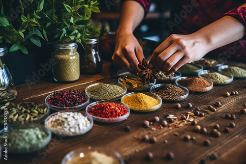 A person using herbs and spices to add flavor to meals instead of excessive salt.