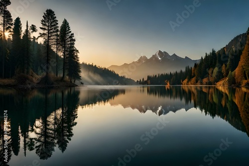 sunrise over the lake generated by AI technology