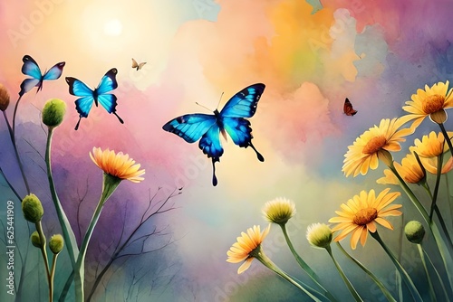 butterfly and flowers generated by AI technology