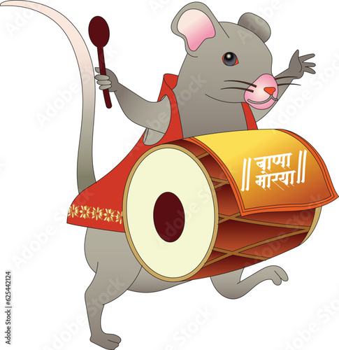 'Mushak' or lord Gajanana's vehicle, rat. welcoming lord Ganesha on the Ganesh festival with musical instruments, one of India's biggest festival