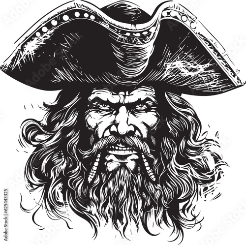 Pirate Head Hat Beard Warrior Vector Graphic Silhouette