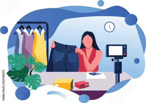 Female online saleswoman,  Flat vector illustration