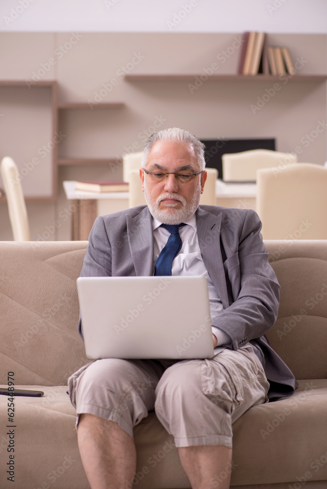 Old male employee working from home during pandemic Old male employee working from home during pandemic