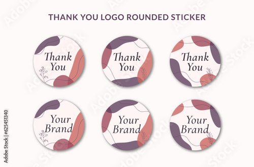 Printable Thank You Rounded Badge Sticker and Branding Logo Sticker Decorated with Organic Blob and Botanical Object. Suitable for Small Online Business Fashion, Beauty, Cosmetic, Women Brand, etc