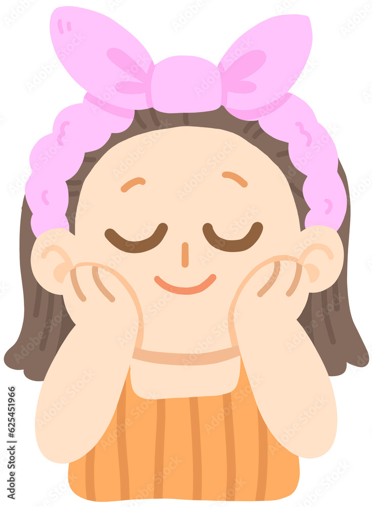 Obraz premium Cute Hand Drawn Young Girl Washing Face Using Skin Care Massaging Morning Cartoon Illustration