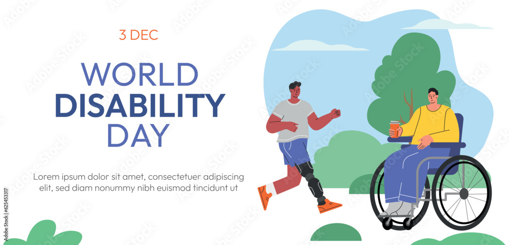 Web banner concept for World Disability day. People with Disability, International Day of Persons with Disabilities.Diversity and Inclusion. Flat vector illustration. Vector illustration Web banner concept for World Disability day. People with Disability, International Day of Persons with Disabilities.Diversity and Inclusion. Flat vector illustration. Vector illustration